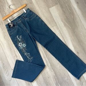 Rhinestone Y2K Jeans NWT floral design straight leg womens Blue (size 28) party
